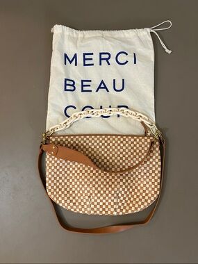 Clare V Moyen Messenger Cream Resin Shortie Strap Bag Checker Handbag Leather